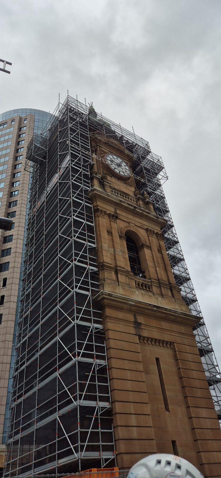 Lands Department Clock Tower under scaffold